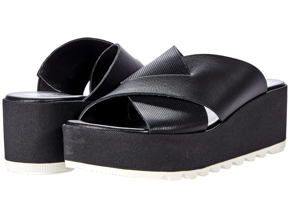 Sorel Cameron Flatform Mule for Women - Leather Strap Upper, Black, Size 11